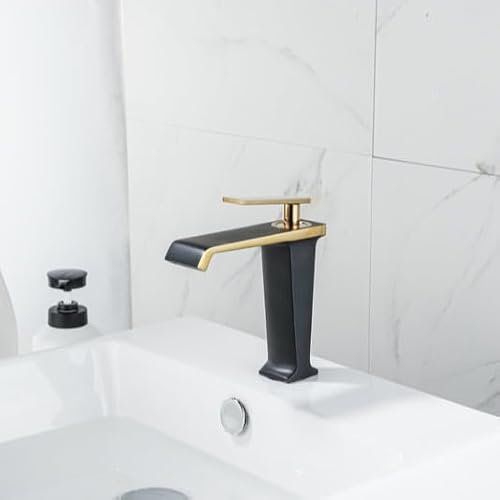 Rubinetto per lavabo da bagno monoforo rubinetto per lavabo da appoggio a doppio controllo caldo e freddo, oro nero