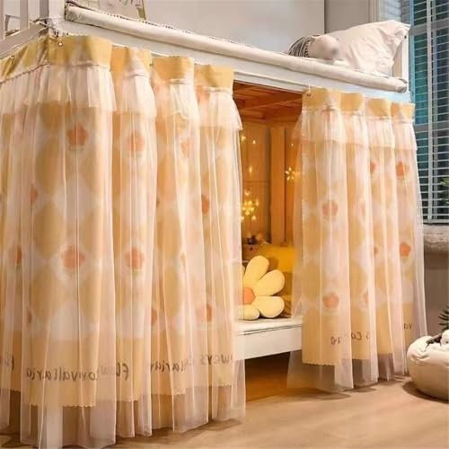 HAJHI Gedruckt Gaze Bettvorhang Hochbett für Unten Oben Sichtschutz Dekoration Vorhang Hochbett Verdunkelung Hoch 1.15-1.35m Staubdicht Student Einzelbett(Curtain*3+top,1.35M_Flower-B)