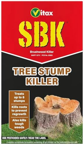 SBK Tree Stump Killer 250ml Concentrated – Glyphosate-Free Tough Root and Stump Remover – Kills Tree Stumps, Woody Weeds, Brambles, and Deep-Rooted Growth – Powerful Garden Weed Control Solution