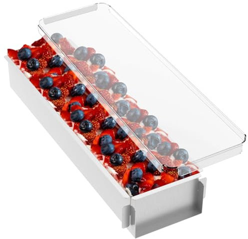 Stampo da forno rettangolare, in acciaio inox, regolabile, tiramisù con coperchio e parte laterale rimovibile, per la preparazione di torte, pane, tiramisù (copertura acrilica)