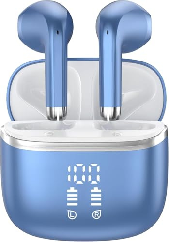 HOIFA Bluetooth 5.4 Kopfhörer,In Ear Kopfhörer Kabellos Bluetooth,50H Spielzeit mit LED,Kabellose Kopfhörer mit 4 ENC Mic,IPX7 Wasserdicht in Ear Ohrhörer für Arbeit/Freizeit/Studium,Blue