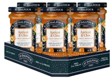St. Dalfour Apricot & Chia Fruit Spread – 170g Jar – No Added Sugar, All Natural, French Gourmet Preserve with Chia Seeds – Vegan & Gluten-Free - Bulk Pack 6 x 170g