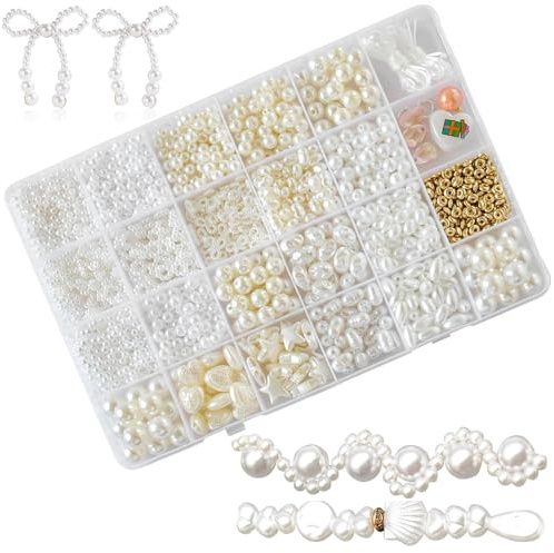 GmwyCzV Weiße Perlen Set, Armbänder Selber Machen Perlen zum Auffädeln Weiße Perlens, Armband Set Selber Machen Geschenke für Mädchen Armbänder Charm Kit für DIY Armband Schmuckherstellung