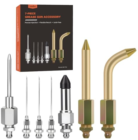 TRILINK Fettpresse Mundstück Nadelspitzen-Set für Fettpresse – 7-Teiliges Zubehörset mit 3 Injektornadel, Fettpressenkupplung, Gummigelenk, Gebogenem & Geradem Adapter für Lager & Enge Bereiche
