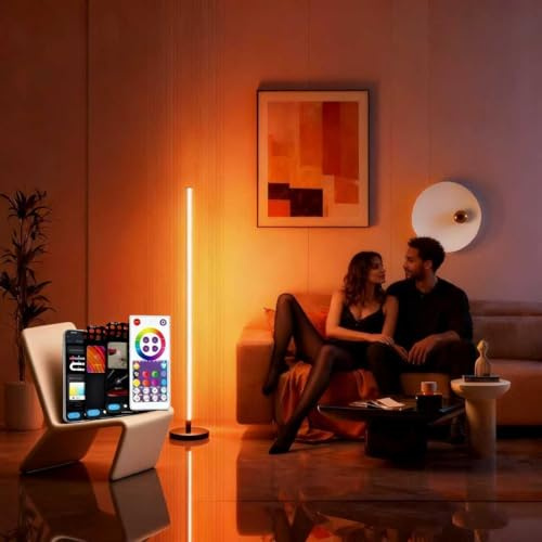 GHPFLOXQY Smart Floor Lamp with App Control, 1.2m Colour Changing Standing Lamp 1000 Lumens Dimmable, 300+ Scenes Music Sync for Living Room Bedroom Gaming