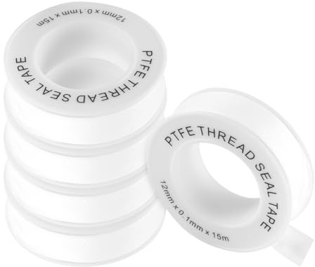Lotsdonxia 5-Pack PTFE Thread Seal Tape - 12mm x 15m Professional Grade Plumbers Tape, Leak Prevention Sealant Tool for Pipe Fittings, Shower Heads & Plumbing Connections (0.1mm Thickness)