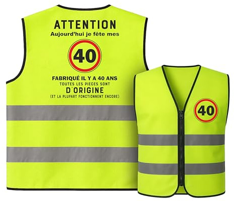 CROWNLY® Gilet Jaune Homme et Femme Idée Cadeau Humoristique et Original Veste de Sécurité Haute Visibilité Réfléchissante pour Fête Surprise Voiture et Vélo Taille Unique Adulte