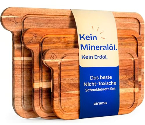 Tablas de Cortar No Tóxicas – Set de 3 Tablas de Cortar Sin Aceite Mineral, de Madera de Acacia FSC – Libres de Químicos para tu Cocina – Ziruma