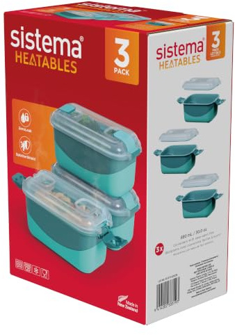 Sistema Heatables Microwave Food Containers | 890ml | Leakproof Meal Prep Containers with Lids | 3 Count | Latte Beige Rectangles