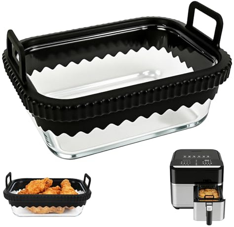 Recipiente de Vidrio para Freidora de Aire, Recipientes Air Fryer Compatibles con Ninja AF400EU DZ400EU AF500EU, Molde de Horno con Borde de Silicona para Cosori y Philips