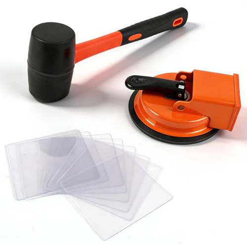 Herramienta de fijación de huecos de suelo con martillo de goma, ventosa de 5.3 pulgadas, herramienta de reparación de suelos de madera resistente con 10 almohadillas adhesivas reutilizables para