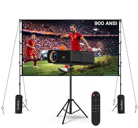 Proyector Portátil 1080P Nativo WiFi & Bluetooth con Pantalla 100'' y Soporte – Proyector 4K Soporte, 900 ANSI, Corrección Keystone Automática – 50–300'' – para HDMI, USB, iOS & Android – De MMOBIEL