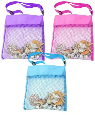 De Malla para Juguetes Playeros | 3 Piezas Saco Recolector Almacenamiento Conchas | para Juguetes Piscina con Correas Ajustables | para Piscina, Lago, Vacaciones, Viajes, Aire Libre, Picnic Y Camping