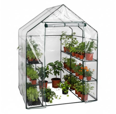 Baroni Home Serra da Giardino con Copertura in PVC Trasparente, Telaio in Acciaio Resistente, Porta Avvolgibile con Cerniera, Protezione da Pioggia, Vento e Uccelli (Casetta Grande)