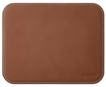 Eglooh - Herms Deluxe - Mauspad aus Leder Orange Braun cm 25x20 - Mousepad für Schreibtisch und Büro, Elegante blau Nähte und abgerundeten Kanten - Made in Italy