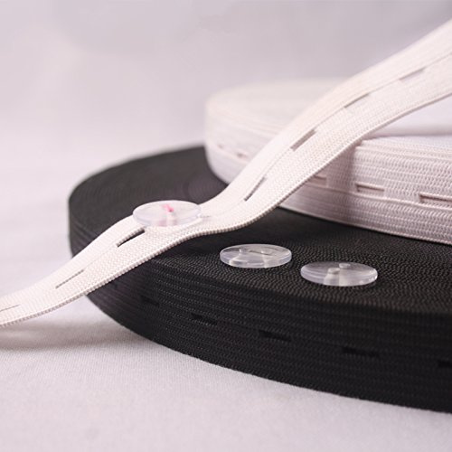 Musuntas 11 Yard lange, flache elastische Bänder mit Knopfloch, elastische Schnur, Spule, Nähbänder, DIY, Nähen, Bastelzubehör, 2 Stück, 4,5 m weiß, 4,5 m lang, 15 mm breit