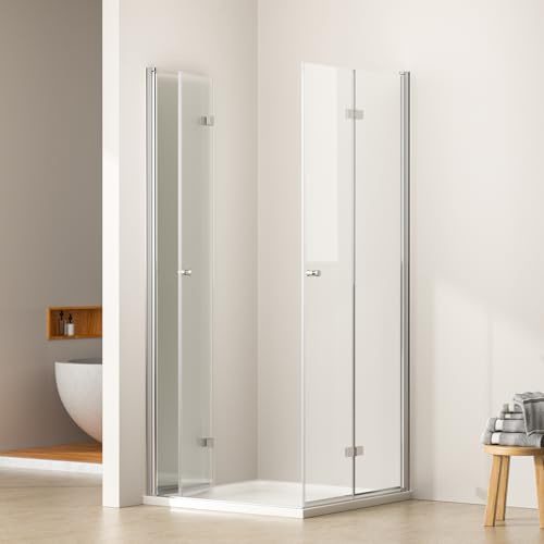 EMKE Duschkabine 90x90x185 cm Duschabtrennung Duschtür Falttür Dusche 180º Klappbar Duschwand 6mm ESG Sicherheitsglas Eckeinstieg Duschkabinen