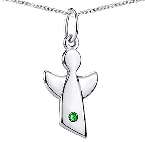 Materia Kinder Kettenanhänger Engel - 925 Silber mit Kette Geburtsstein Mai Geburt Taufe in Etui KA-459-Grün-K109