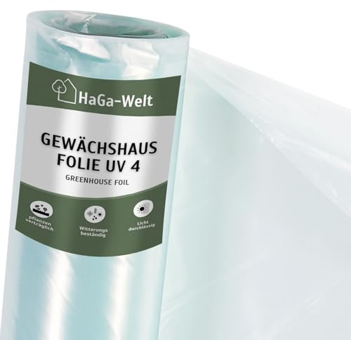 HaGa UV4 Gewächshausfolie 6m x 10m transparente PE Folie - als Folientunnel, Gewächshaus, Tomatenhaus | Witterungsbeständig | UV-beständig