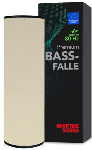 Addictive Sound Bassfalle Rund Premium 100 cm Bass Trap, Beige | Studio-Qualität, spezialisierte Akustikwolle 80-210 Hz, stapelbar, freistehend, Made in EU, 36 Monate Garantie