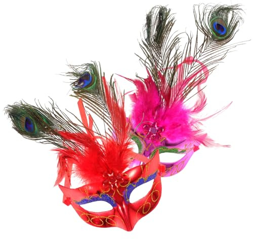 BESPORTBLE 2Pcs Frauen Pfau Federmasken Lustige Maskerade Masken Magische Pailletten Venezianische Halbmaske für Halloween Kostüm Party Cosplay Weihnachten Zufällige Farbe