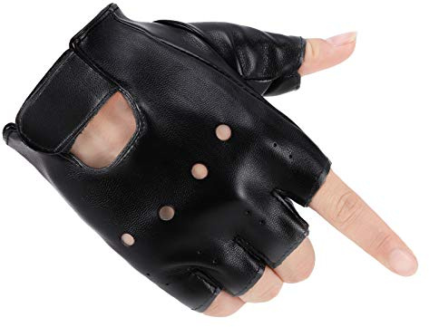 Accmor Kids PU Leather Fingerless Gloves, Kids Cycling Gloves, Outdoor Sports Cosplay Performance Half Finger Gloves for Boys, Girls, Black