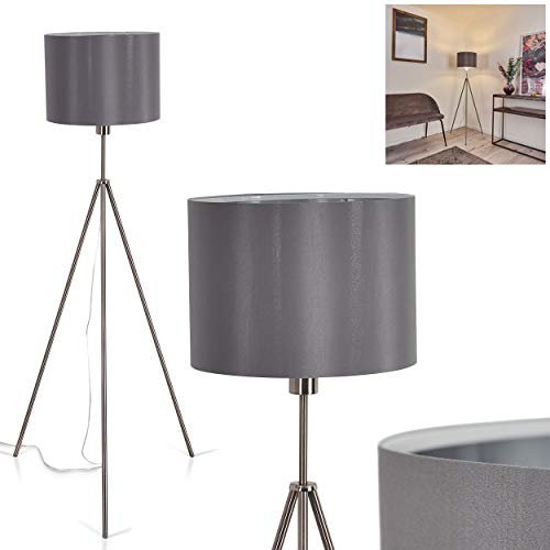 Lampadaire Malu en métal nickel et abat-jour en tissu gris, lampe moderne idéale dans un salon contemporain, avec interrupteur sur le câble, pour 1 ampoule E27, ampoule(s) non incluse(s)