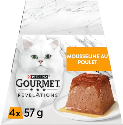 Gourmet PURINA Revelations Musselin, Huhn mit Sauce überzogen – 4 x 57 g – Mahlzeitenportionen für ausgewachsene Katzen – 6 Stück