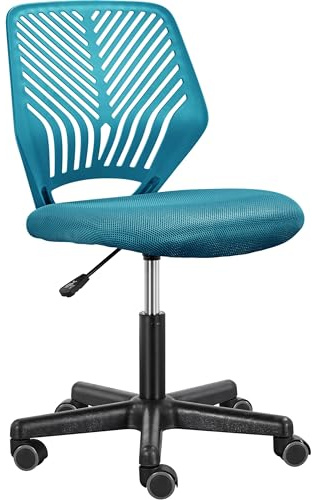 Yaheetech Turquoise Small Adjustable Chair Armless Computer Chair Swivel Mid Back for Home Office Work or Study