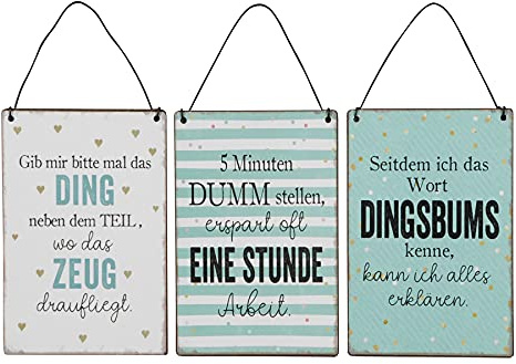 levandeo 3er Set Blechschilder H15cm Lustige Sprüche Bunt Wandbild Wanddeko Deko Schilder Geschenk