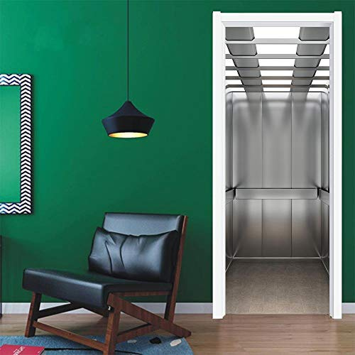 3d Türtapete Selbstklebend 90x200cm Aufzug DIY Wandbild PVC Wasserdicht Pvc Türtattoos Türposter Türaufkleber Fototapete Türfolie Für Tür,Wohnzimmer,Schlafzimmer,Küche Toilette