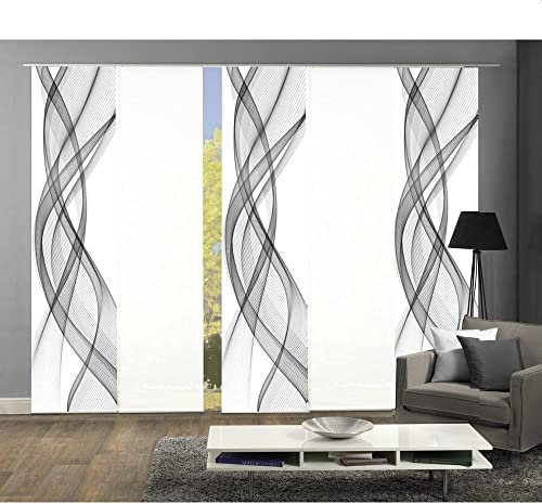 wohnfuehlidee 5er-Set Schiebevorhang (54146), Mariella,grau/Weiss, 245 x 60 cm