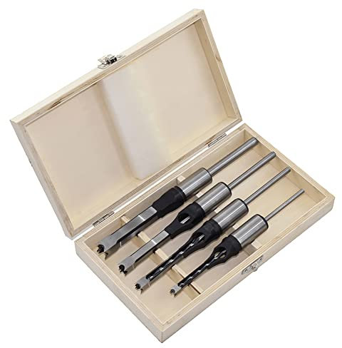 Lot de 4 forets à mortaiser à trou carré pour le travail du bois - Différentes tailles : 6,35 mm, 7,9 mm, 9,5 mm, 12,7 mm