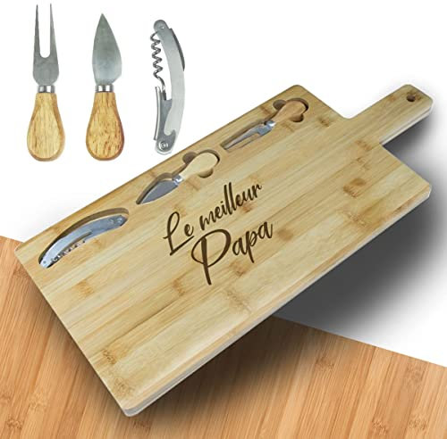 Plateau À Fromage Personnalisable En Bambou Et Ses 3 Accessoires De Découpe - Planche À Découper Personnalisée - Idée Cadeau (BRIE)