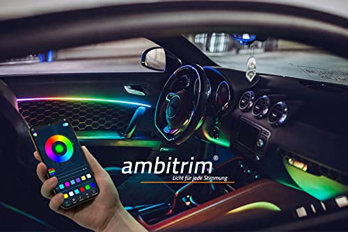 ambitrim® Digital RGB LED Ambientebeleuchtung | Neuheit 2022 RGB Steuerung Via App | Kabellos mit 16,7 Millionen Farben und Farbverläufen - 4 Türen + Armaturenbrett - mit Willkommensprogramm (WP)