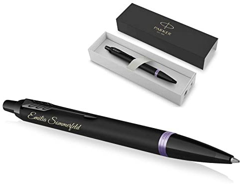 PARKER IM Vibrant Rings Kugelschreiber mit Gravur | Premium Stift | Geschenkbox | blaue Mine | edel | personalisiertes Geschenk | Namen | graviert | Jahrestag | Geburtstag (Purple)
