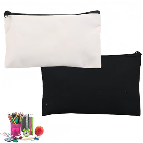 BAOSROY Pochette Tissu,Pochette Tissu Zippée,Petite Pochettes Tissus,Trousse Personnalisée,Pochettes Trousse Maquillage,Trousses Crayons Vierge École,Cadeau Noel,2pcs
