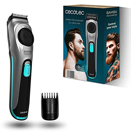 Cecotec Barbero con Dial de Ajuste Bamba PrecisionCare AllDrive Pro. 75 mins de Autonomía, 19 Ajustes de 1-10 mm, Cuchillas de Acero INOX con Revestimiento de Titanio y Batería de Litio