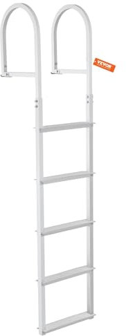 VEVOR Scaletta per Pontile, 5 Gradini Rimovibili, Scaletta per Pontone in Lega di Alluminio, Portata 500 libbre 226 kg, Tappetino in Gomma Antiscivolo Gradino 78 mm per Imbarco Barca, Lago, Piscina