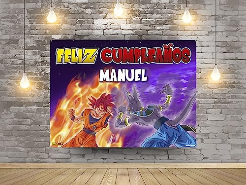 Oedim Photocall en Lona Feliz Cumpleaños Dragon Ball Personalizado, 150x110cm, Photocall Decorativo para Eventos o Celebraciones puntuales