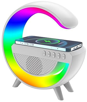 Lampada d'atmosfera con caricatore wireless, luce notturna a LED, altoparlante Bluetooth, caricatore senza fili, mini altoparlante portatile, lampada da tavolo per soggiorno
