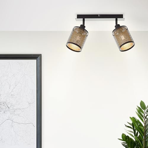 Lightbox glamouröser Spotbalken - 21 x 30 x 18 cm - Deckenstrahler mit schwenkbaren Köpfen - 2 x E14, max. 28 W - für Wohnzimmer - aus Metall - in Schwarz Goldfarben