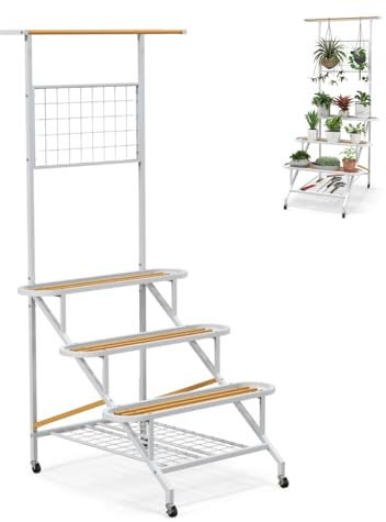 SPOTRAVEL 4-Tier Hanging Plant Stand, Iron Herb Ladder Gardener