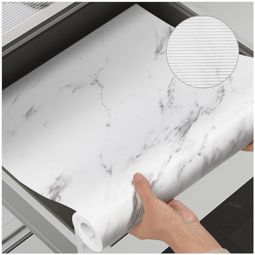 Shelf Drawer Liner for Kitchen Cabinet Non-Slip Refrigerator Liners Non-Adhesive Waterproof Oil-Proof Protect Kitchen Mat Easy to Clean EVA Material for Bathroom, Pantry, Marble 12 in x 10 FT