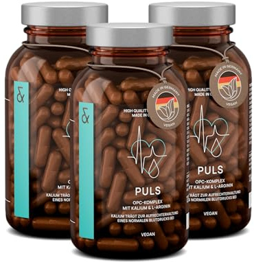 CLAV® N°14 Puls, OPC Traubenkernextrakt Hochdosiert, 120 Vegane Kapseln | Für den Blutdruck, mit L-Arginin, Schwarzem Knoblauch & Kalium, 650mg OPC, Blutdruck Komplex, Laborgeprüft, im Apothekerglas