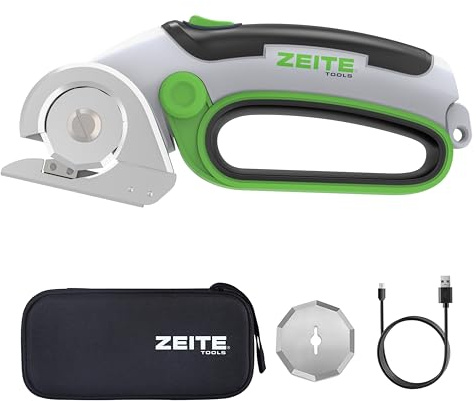 ZEITE 4V Cordless Electric Scissors Cardboard Cutter with 1 x Replace Blade,1 x Storage Box,1 x USB Rechargeable Cable Rotary Cutter for Box Plastic Carpet Cloth, Easy to Hold and Safety,Gray