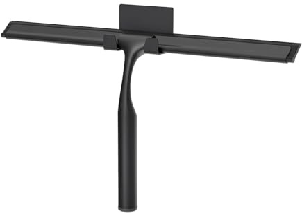 Shower Squeegee for Glass Doors, Shower Squeegee for Tile Shower Walls, Stainless Steel Squeegee for Bathroom, Windows and Mirrors with Storage Hook-12”, Black