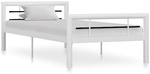 THOYTOUI Bettgestell, Seniorenbett Bett Bettsystem Betten Geeignet für Hotel Gästezimmer Mehrbettzimmer Wohnung Weiß und Schwarz Metall 100 x 200 cm