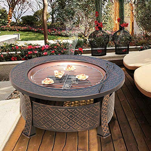 NOALED Brasero avec Grill de 80 cm de Large en Fonte oxydée, poêle à Bois Rond, Foyer d'extérieur, brasero et Bol à feu, trépied Chauffant avec Couvercle de Protection