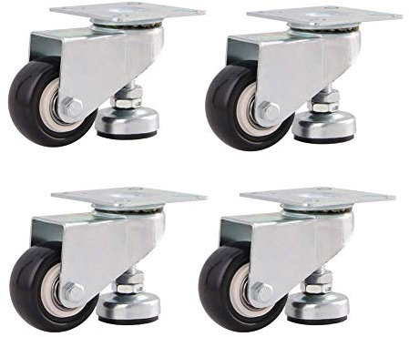 MUCSAH Roulettes Plates 4X Roulettes Lourdes Avec Pieds 1,5 Pouces 2 Pouces 240Kg Roulettes de Transport Industriel Roulettes de Remplacement de Pied Pivotant Universel Hauteur Réglable/2 Pouces